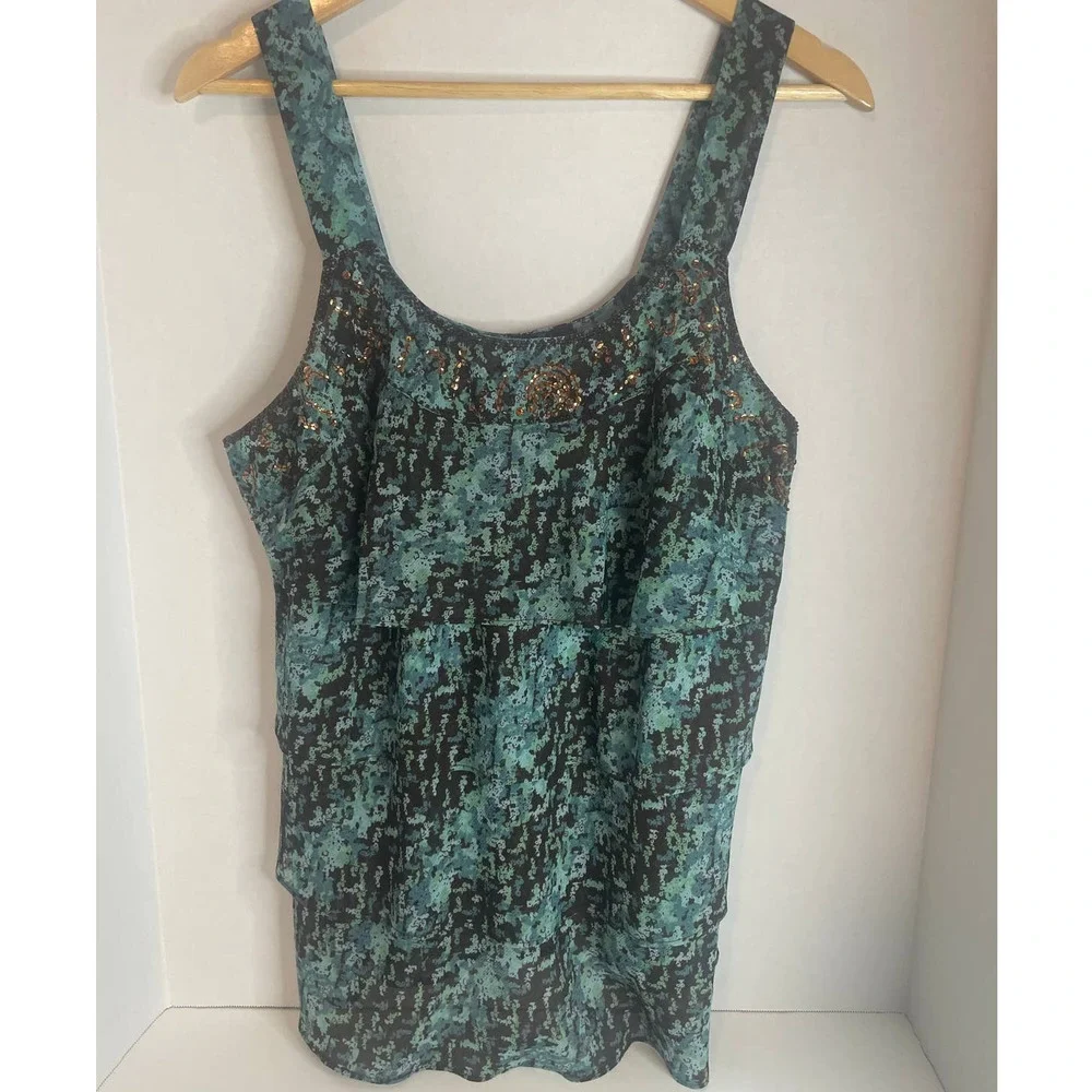 Lane Bryant Sleeveless Thick Strap Ruffle Tiered Colorful Tank Top Womens 16 - Picture 3 of 7